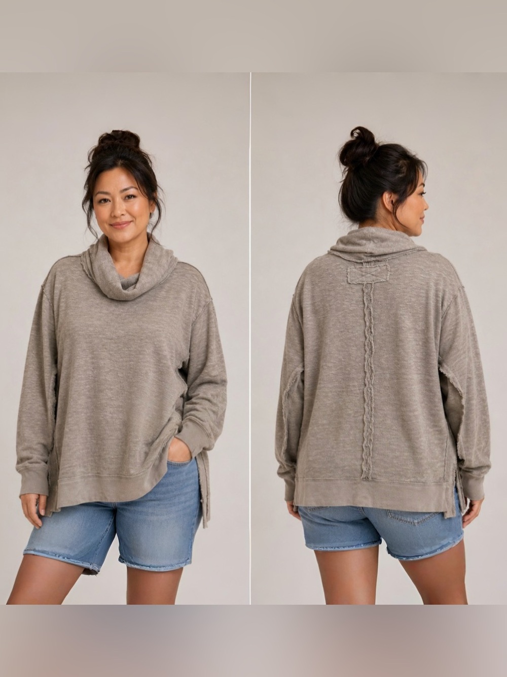Free People Washed Gray-Green Pullover Hoodie